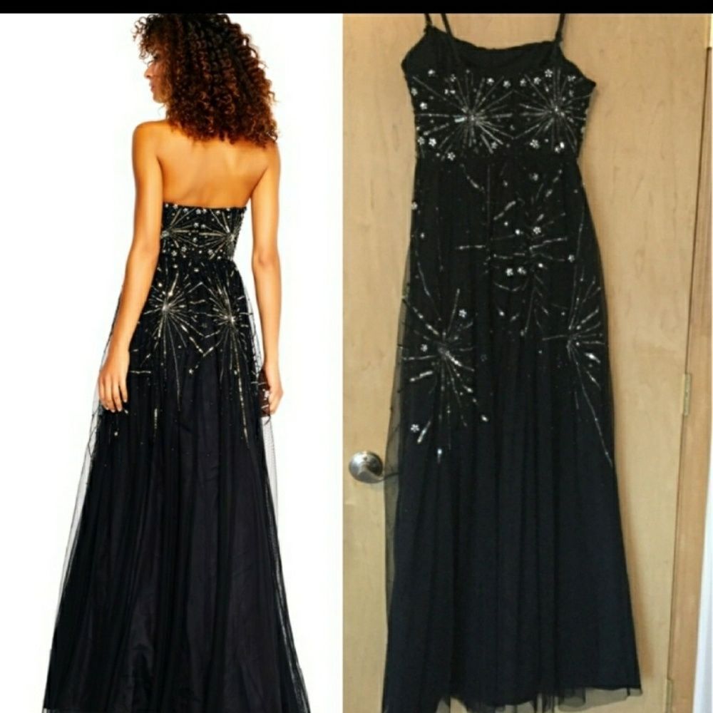 Adriana Papell Embellished Strapless Mesh Gown - Picture 4 of 8